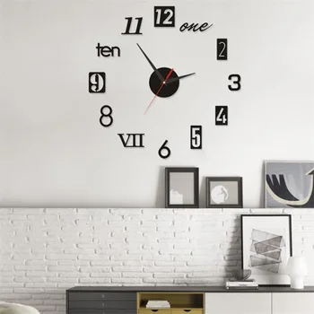 Современный дизайн Простые цифровые часы своими руками бесшумные настенные часы без перфорации Настенная наклейка Офисные домашние часы Украшение стен гостиной