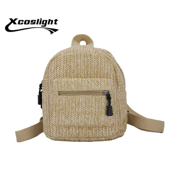 Соломенный рюкзак с цепочкой, мини-сумки через плечо, плетение, полая пляжная сумка для девочек, школьный ранец, модный женский маленький рюкзак