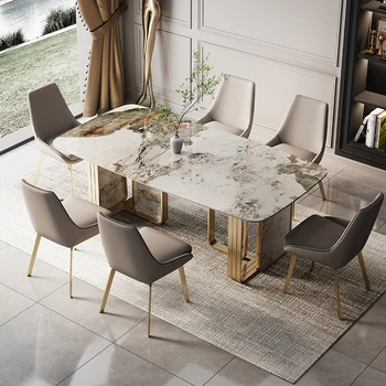 Сочетание итальянского глянцевого обеденного стола rockboard и стула современный простой прямоугольный стол для переговоров обеденный стол