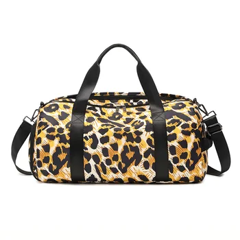 Спортивная дорожная сумка с леопардовым принтом, женская сумка большой емкости, портативные дорожные сумки с косой оседланностью, сумка для сухого и влажного разделения