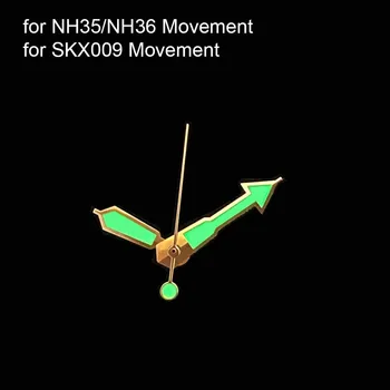 Стрелки NH35 NH36 Зеленые светящиеся стрелки часов из розового золота с указателями для механизма SKX009 Модифицированная деталь