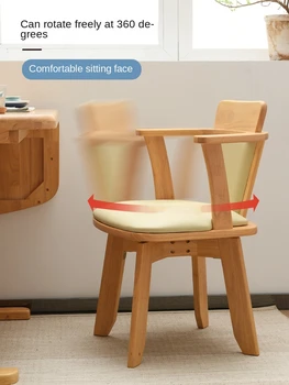 Стул Бытовой Обеденный стул из массива дерева Простой Вращающийся Подлокотник Обучающая Спинка Компьютерный Косметический стул в японском стиле