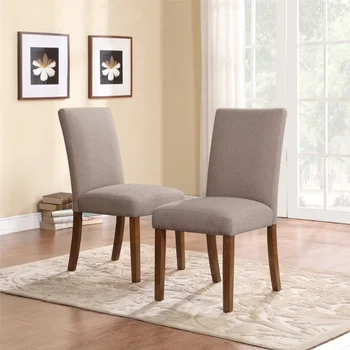 Стулья Parsons с льняной обивкой DHP, Комплект из 2 обеденных стульев из темно-серого /соснового дерева, Мебель для столовой