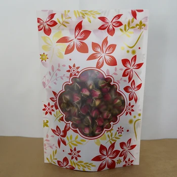 Сумка на молнии с красным цветочным принтом 100шт Матовый прозрачный пластиковый мешочек на молнии для хранения Арахиса Карман для упаковки чая с розами