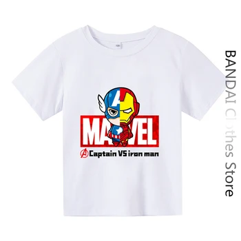Супергерой Marvel Мстители Капитан против Железного Человека Футболка Детский комплект Летняя Одежда для маленьких мальчиков Топы для девочек Мужские И Женские футболки Miniso Sanrio