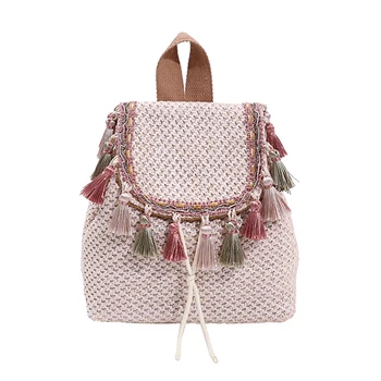 Тканый летний рюкзак в богемном стиле, женский дорожный рюкзак большой емкости, модный рюкзак ручной работы с кисточками, простой отдых на море