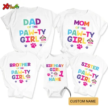 Футболка для именинницы, одинаковые наряды для всей семьи, забавная футболка с изображением собачьей лапы, футболка с пользовательским названием, день рождения собачьей лапы для девочки-собачницы