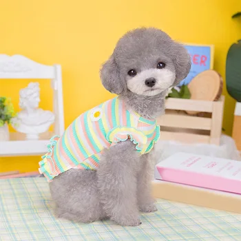 Хлопчатобумажная одежда для собак в цветную полоску, платье принцессы для маленьких милых собачек, весенне-летняя юбка-кошка, милое платье для домашних животных с цветочным рисунком