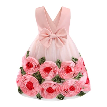 Элегантное платье принцессы для маленьких девочек с вышивкой в виде цветка розы на свадьбу, День рождения, вечернее платье для девочек, летнее праздничное платье для девочек, детская одежда